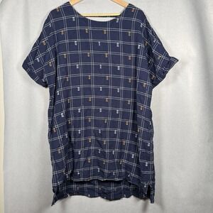 Caslon Dress Coastal Scandi Lagenlook Navy Blue Grid Pattern
